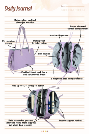 Stylish Organized Everyday Tote (Lavender&Grey) - Thestillmoving.com