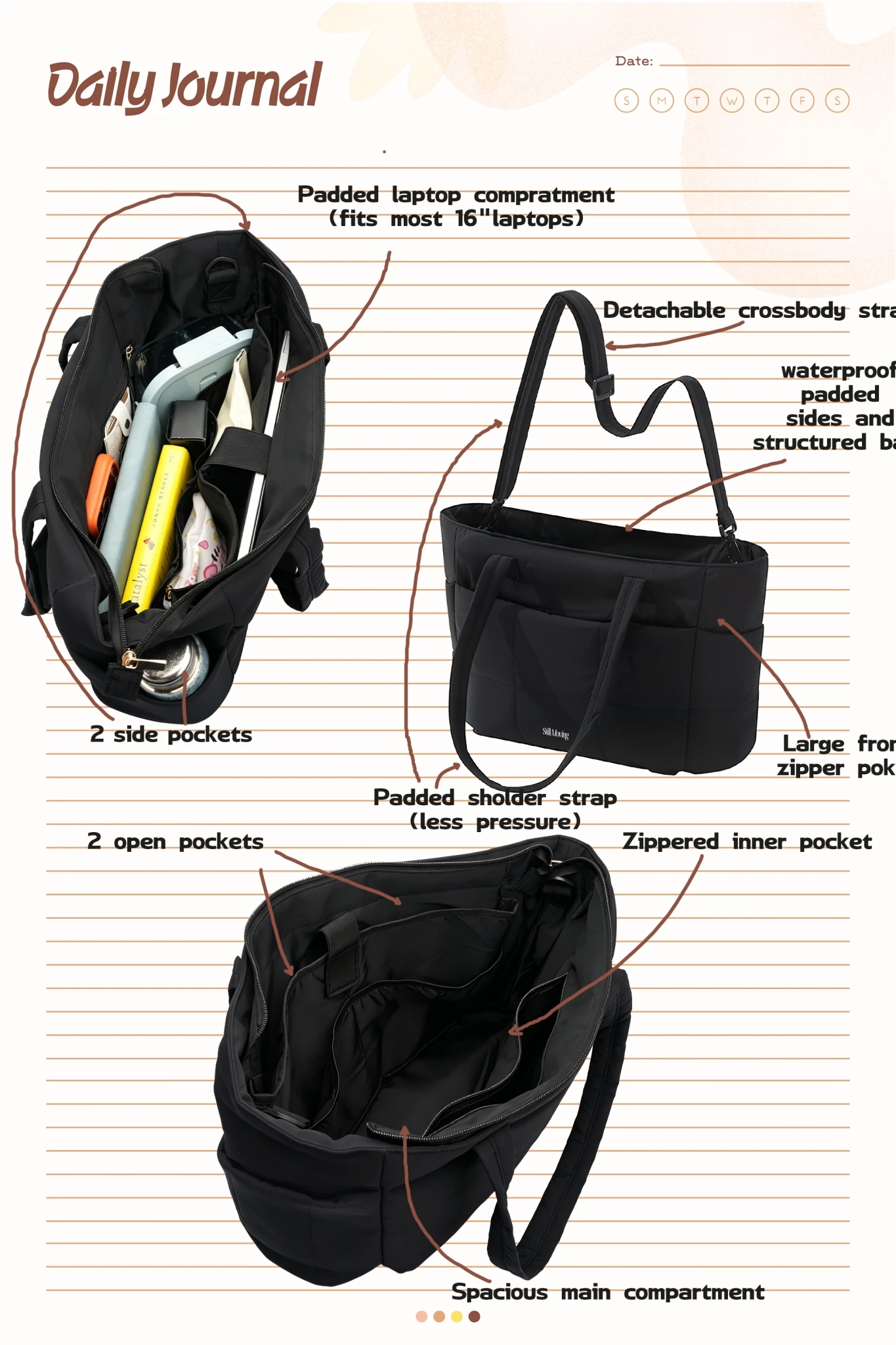 Cloud Convertible Crossbody Tote (Black) - Thestillmoving.com
