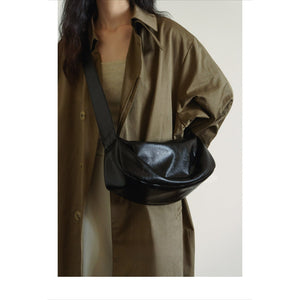 Minimalist Black Crescent Crossbody in Soft Vegan Leather for City Walks Crossbody Bag - Thestillmoving.com