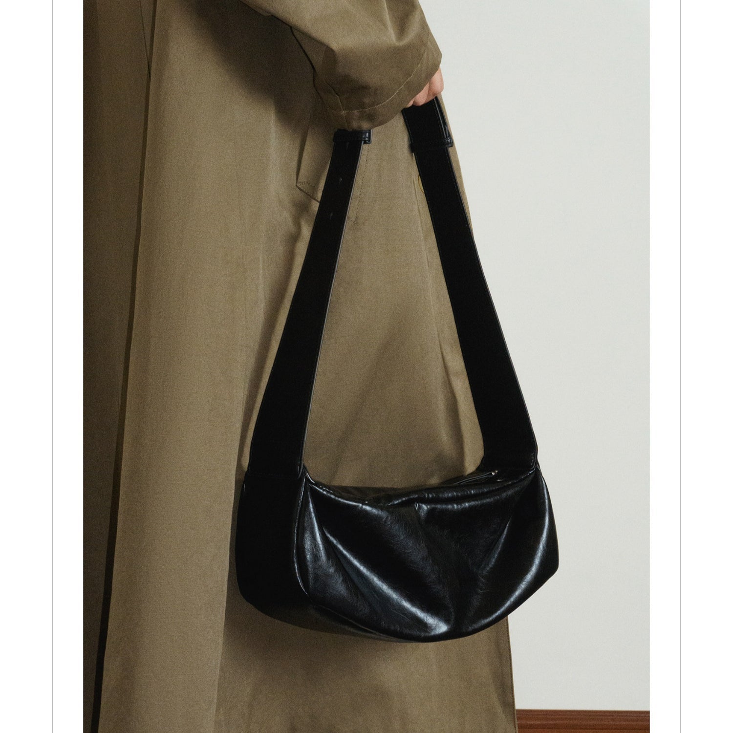 Minimalist Black Crescent Crossbody in Soft Vegan Leather for City Walks Crossbody Bag - Thestillmoving.com