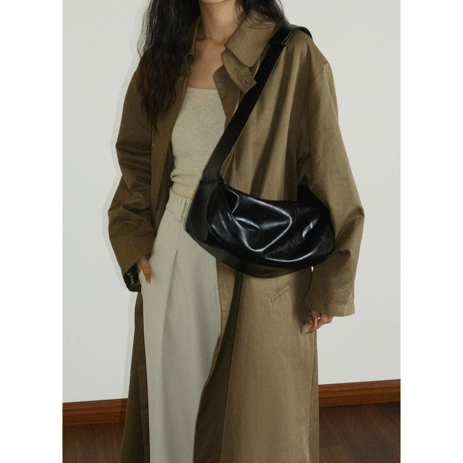 Minimalist Black Crescent Crossbody in Soft Vegan Leather for City Walks Crossbody Bag - Thestillmoving.com