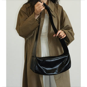 Minimalist Black Crescent Crossbody in Soft Vegan Leather for City Walks Crossbody Bag - Thestillmoving.com