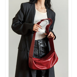 Minimalist Red PU Leather Crossbody with Soft Silhouette Everyday Crossbody Bag - Thestillmoving.com