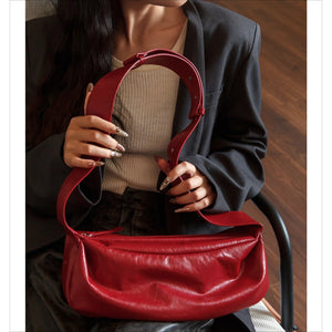 Minimalist Red PU Leather Crossbody with Soft Silhouette Everyday Crossbody Bag - Thestillmoving.com