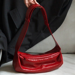 Minimalist Red PU Leather Crossbody with Soft Silhouette Everyday Crossbody Bag - Thestillmoving.com