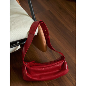 Minimalist Red PU Leather Crossbody with Soft Silhouette Everyday Crossbody Bag - Thestillmoving.com