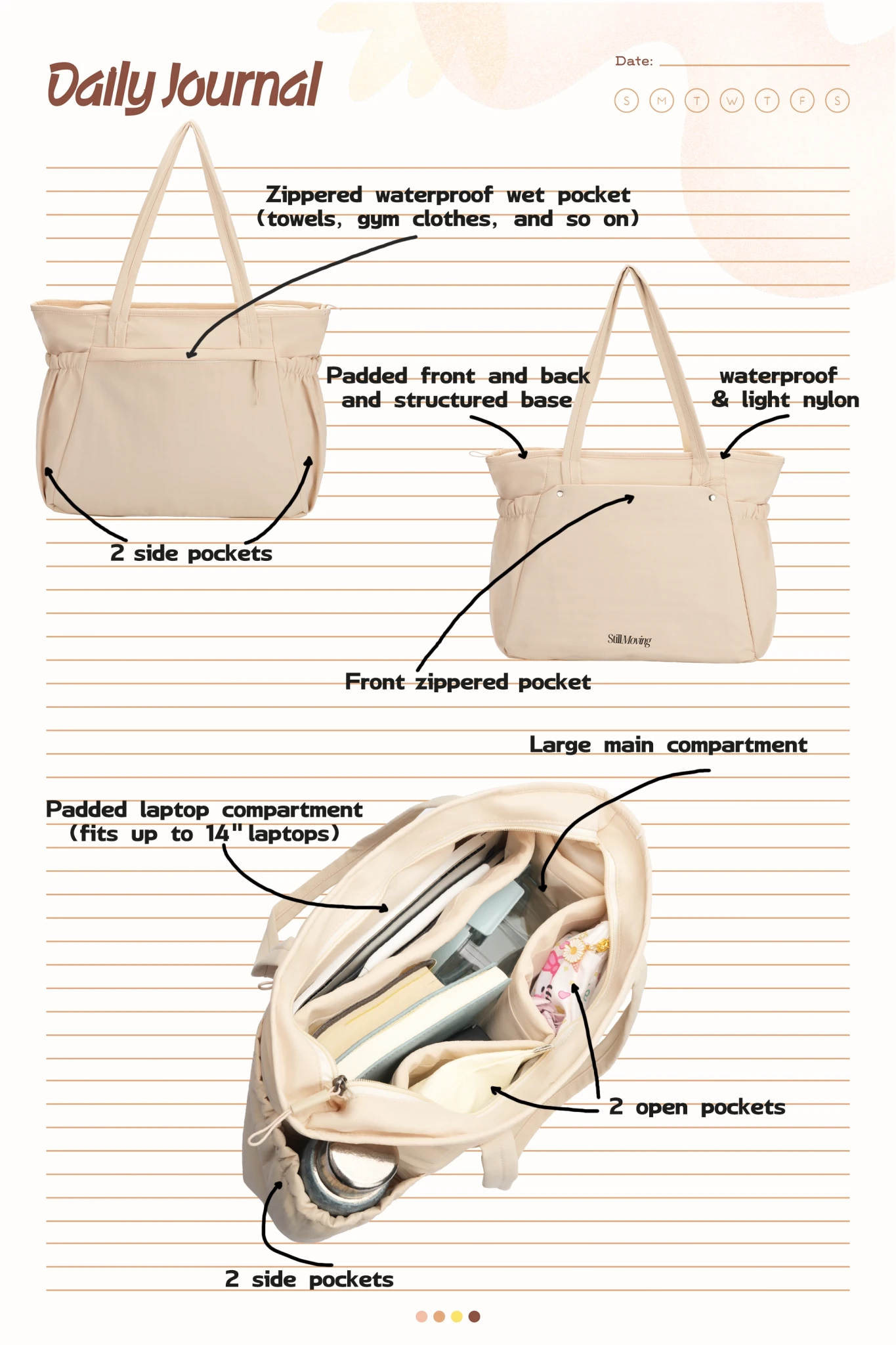 Organized Everyday Tote (Beige) - Thestillmoving.com