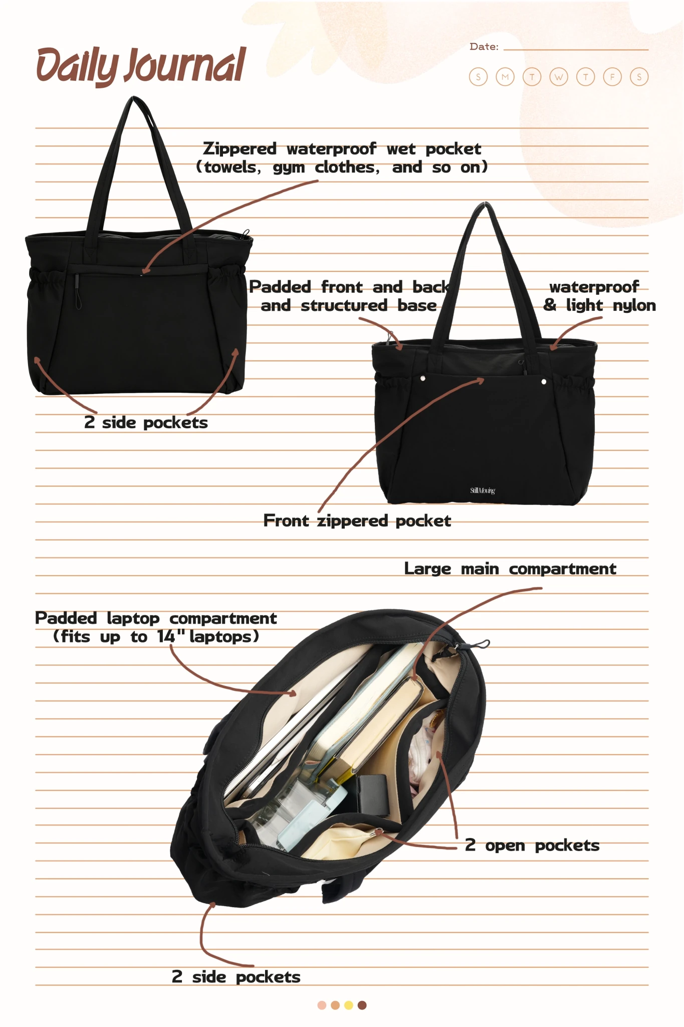 Organized Everyday Tote (Black) - Thestillmoving.com