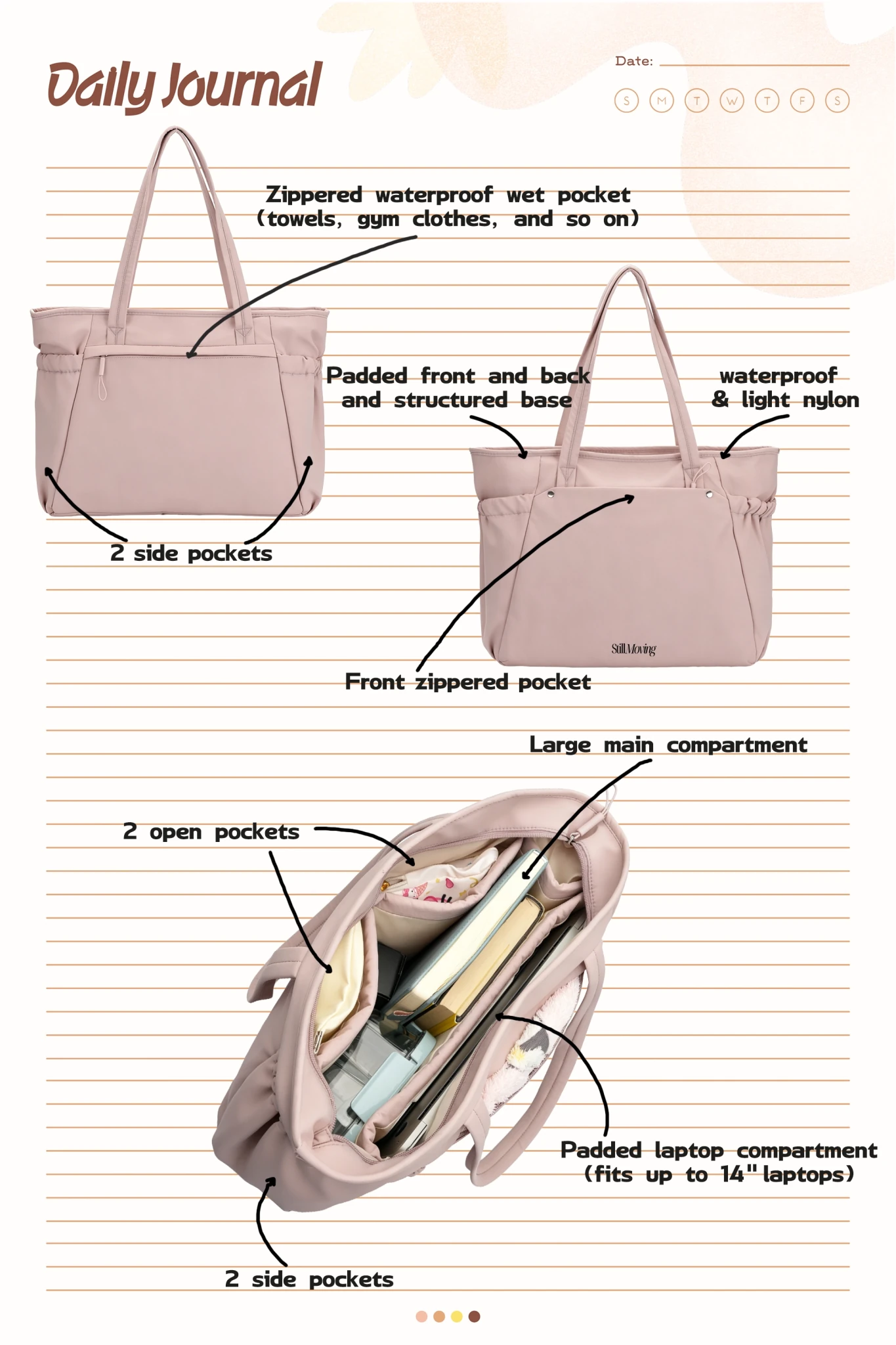 Organized Everyday Tote (Pink) - Thestillmoving.com
