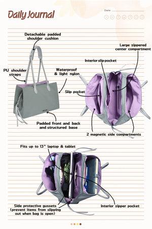 Stylish Organized Everyday Tote (Grey&Purple) - Thestillmoving.com