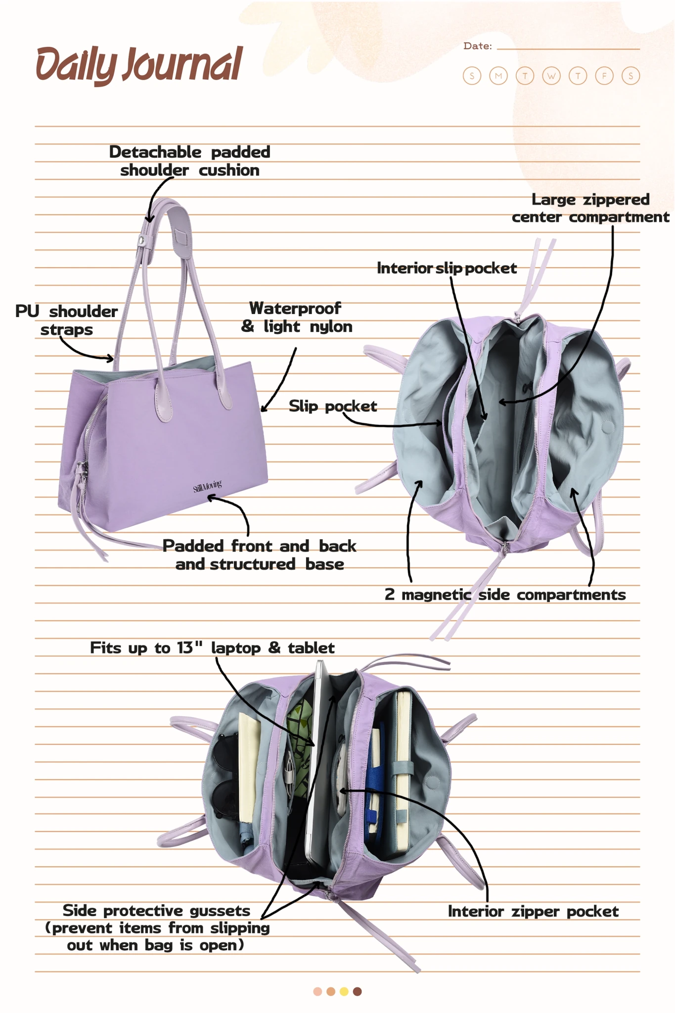 Stylish Organized Everyday Tote (Lavender&Grey) - Thestillmoving.com