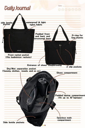 Workout & Short - trip Tote (Black) - Thestillmoving.com